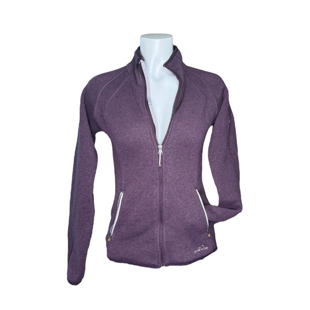 Eddie Bauer Full Zip Jacket Eggplant Purple Fleece Lined Womens Small